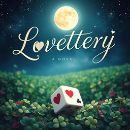 A romantic book cover for the novel titled "Lovettery," which beautifully intertwines the themes of love and luck