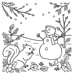 Black and white coloring book images capturing the essence of fall and introducing elements of winter