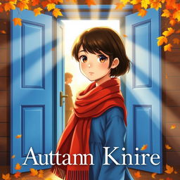 A book cover featuring a short-haired brunette girl wearing a red scarf and a blue dress