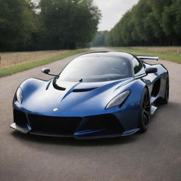 Visualize a high-performance supercar that combines the sleek aerodynamics of a Lotus with the raw power of a Devel Sixteen