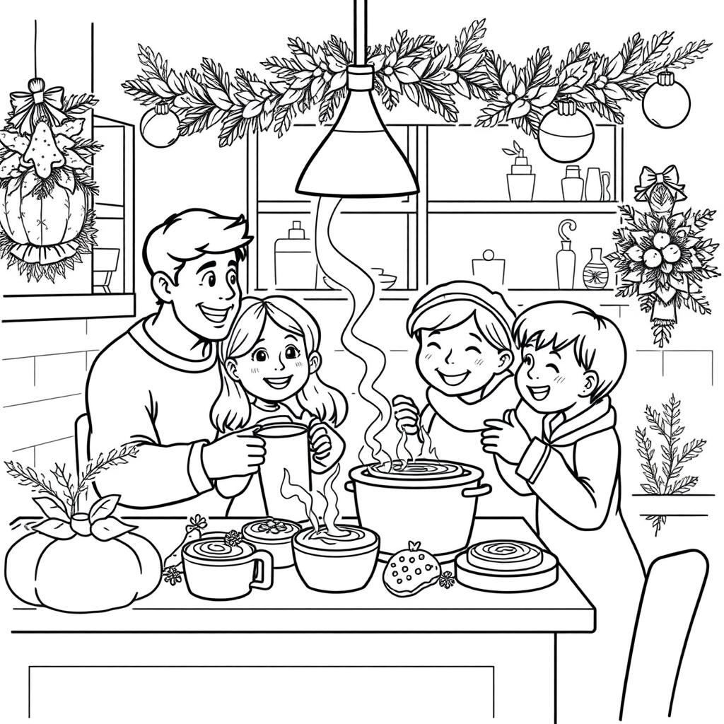 Black and white coloring book images capturing the cozy essence of fall transitioning into winter festivities