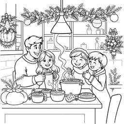 Black and white coloring book images capturing the cozy essence of fall transitioning into winter festivities