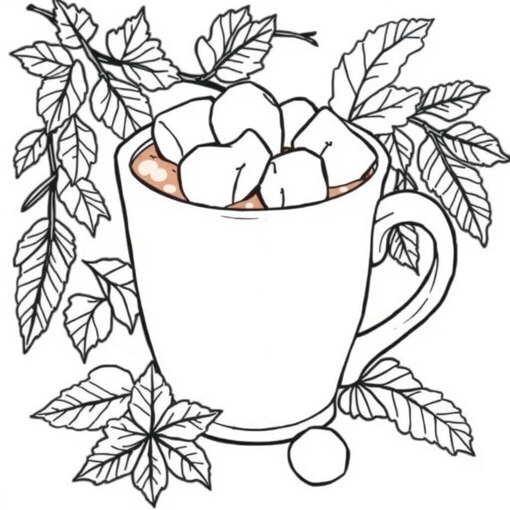 Black and white coloring book image that beautifully captures the essence of fall warmth