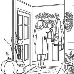 Black and white coloring book image capturing the essence of fall