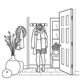 Black and white coloring book image capturing the essence of fall