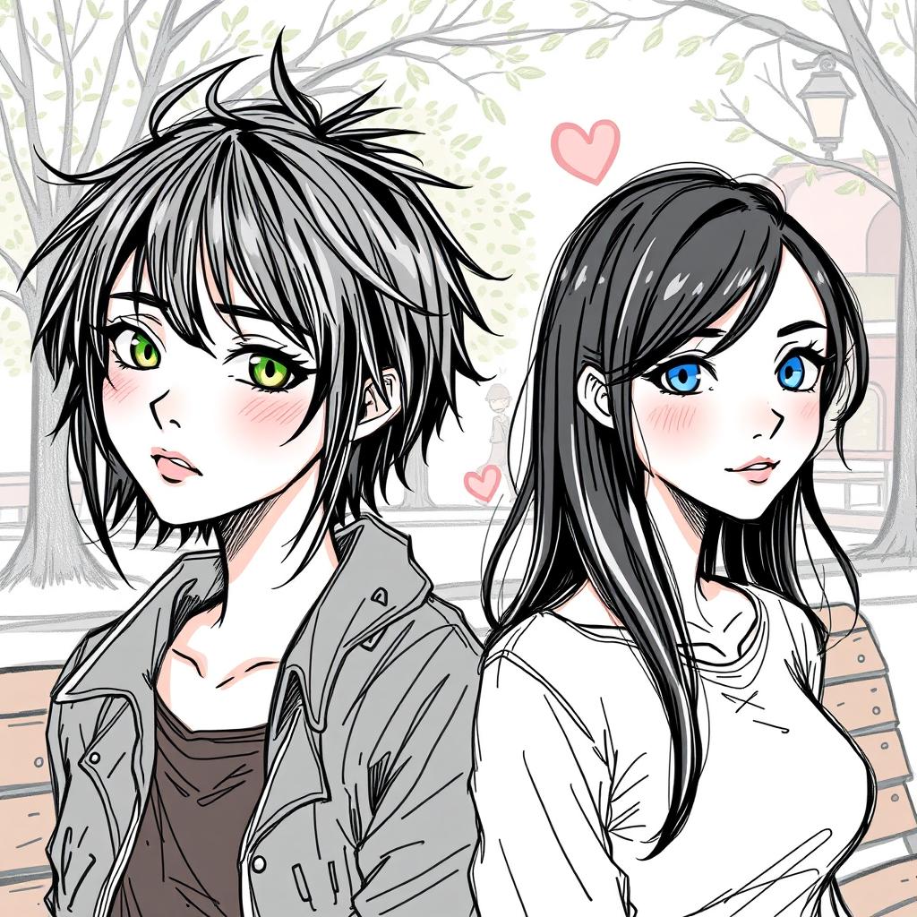 A sketch-style illustration for a 'friends to lovers' book cover featuring two distinct female characters