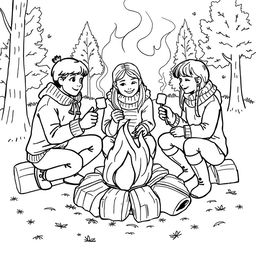 Black and white coloring book illustration capturing the essence of fall