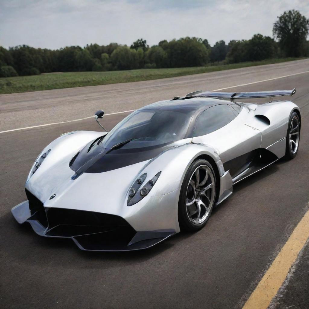 A conceptual supercar that combines the aerodynamic elegance of a Pagani and the astounding power of a Devel Sixteen