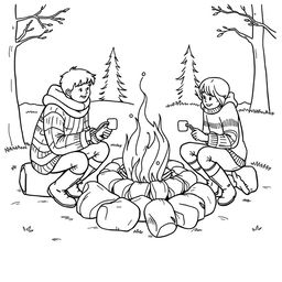 Black and white coloring book illustration capturing the essence of fall