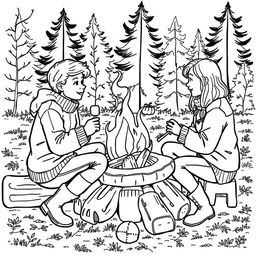 Black and white coloring book illustration capturing the essence of fall