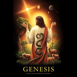 A sophisticated and scholarly book cover featuring a symbolic and artistic representation of Jesus Christ fulfilling the themes of the Book of Genesis