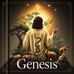 A sophisticated and scholarly book cover featuring a symbolic and artistic representation of Jesus Christ fulfilling the themes of the Book of Genesis