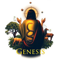 A sophisticated and scholarly book cover featuring a symbolic and artistic representation of Jesus Christ fulfilling the themes of the Book of Genesis