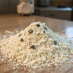 A striking image depicting a pile of flour on a kitchen countertop, highlighting an unexpected physical hazard