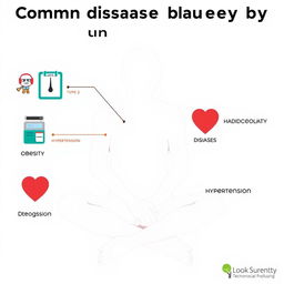 An informative and educational illustration showing common diseases caused by lack of physical activity