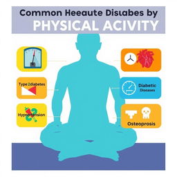 An informative and educational illustration showing common diseases caused by lack of physical activity