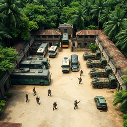 A fortified prison nestled in a jungle, transformed into a safe haven from zombies