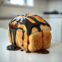 A compelling image of a loaf of bread contaminated with engine grease