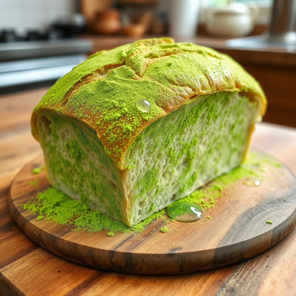 An impactful image of a loaf of bread with visible signs of pesticide contamination