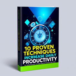 A captivating book cover for a personal development guide titled "10 Proven Techniques to Increase Daily Productivity