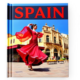 A scenic cover image depicting the essence of Spain, featuring a vibrant flamenco dancer in a flowing red dress, with traditional Spanish architecture in the background