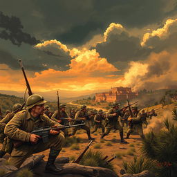 Epic illustration capturing the intense atmosphere of the Spanish Civil War