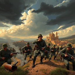 Epic illustration capturing the intense atmosphere of the Spanish Civil War