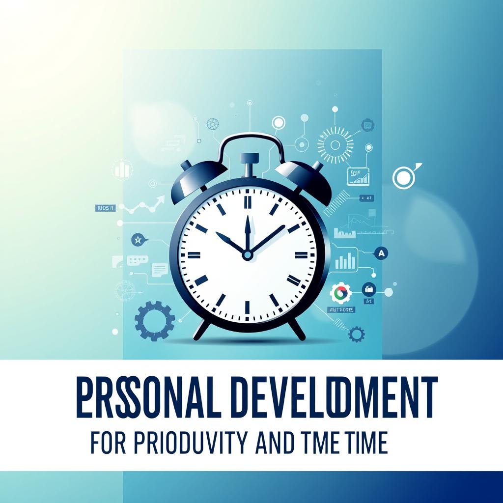 A visually striking book cover designed for a personal development guide focused on productivity and time management, executed in a digital-art style