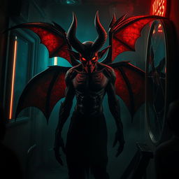 A dark and surreal interpretation of a demon associated with the theme of pornography, blending elements of chaos and allure