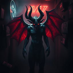 A dark and surreal interpretation of a demon associated with the theme of pornography, blending elements of chaos and allure