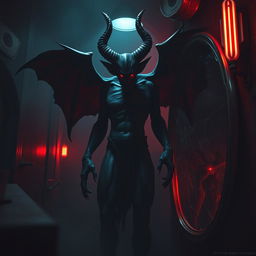 A dark and surreal interpretation of a demon associated with the theme of pornography, blending elements of chaos and allure