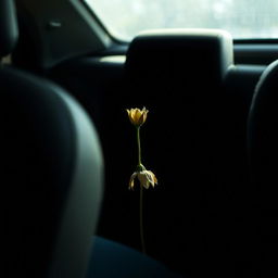 A close-up of the back seat of the car, focusing on where a woman had been sitting