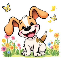 A whimsical drawing of a joyful dog, featuring a big, happy grin and oversized, floppy ears