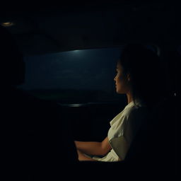 In the foreground, a man and a woman are in a vehicle driving at night