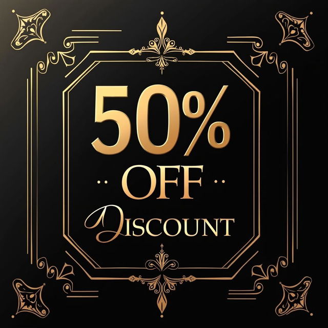 A luxurious and elegant coupon featuring the text "50% Off Discount" prominently displayed