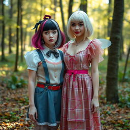 Melanie Martinez and Aurora Aksnes standing together, both in stylish and whimsical outfits