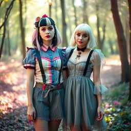 Melanie Martinez and Aurora Aksnes standing together, both in stylish and whimsical outfits