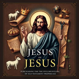 A scholarly book cover portraying Jesus in a reflective pose, surrounded by symbolic elements representing the fulfillment of Old Testament prophecies