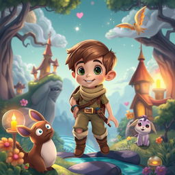 A fantasy adventure featuring a young boy named Owen Mazoski, depicted in a whimsical, imaginative landscape