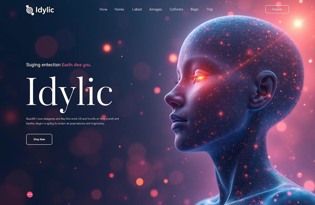 A beautiful AI-themed website home page design prominently featuring the word "Idyllic"