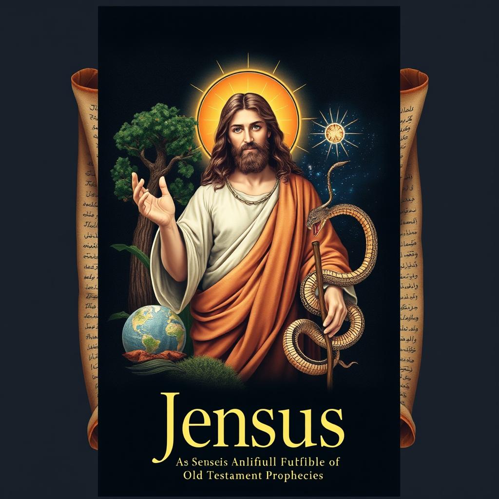 A scholarly book cover illustrating Jesus surrounded by specific Genesis motifs to signify fulfillment of Old Testament prophecies