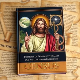 A scholarly book cover illustrating Jesus surrounded by specific Genesis motifs to signify fulfillment of Old Testament prophecies