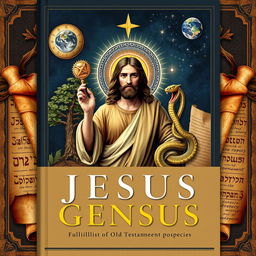 A scholarly book cover illustrating Jesus surrounded by specific Genesis motifs to signify fulfillment of Old Testament prophecies