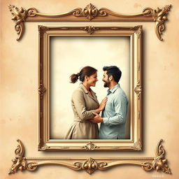 An ebook cover featuring a couple engaged in conversation inside an ornate art frame