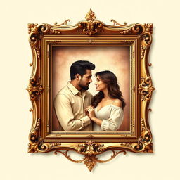 An ebook cover featuring a couple engaged in conversation inside an ornate art frame