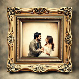 An ebook cover featuring a couple engaged in conversation inside an ornate art frame