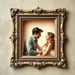 An ebook cover featuring a couple engaged in conversation inside an ornate art frame