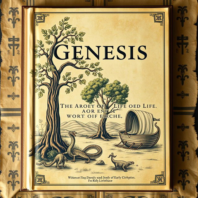 A historical and scholarly book cover depicting images from Genesis, tied with the early church themes, without depicting Jesus' face