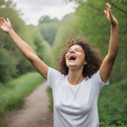 A joyful person in nature, who has just discovered that they can rejoice without fear