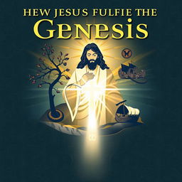 A professionally designed theological book cover illustrating how Jesus fulfills the Book of Genesis